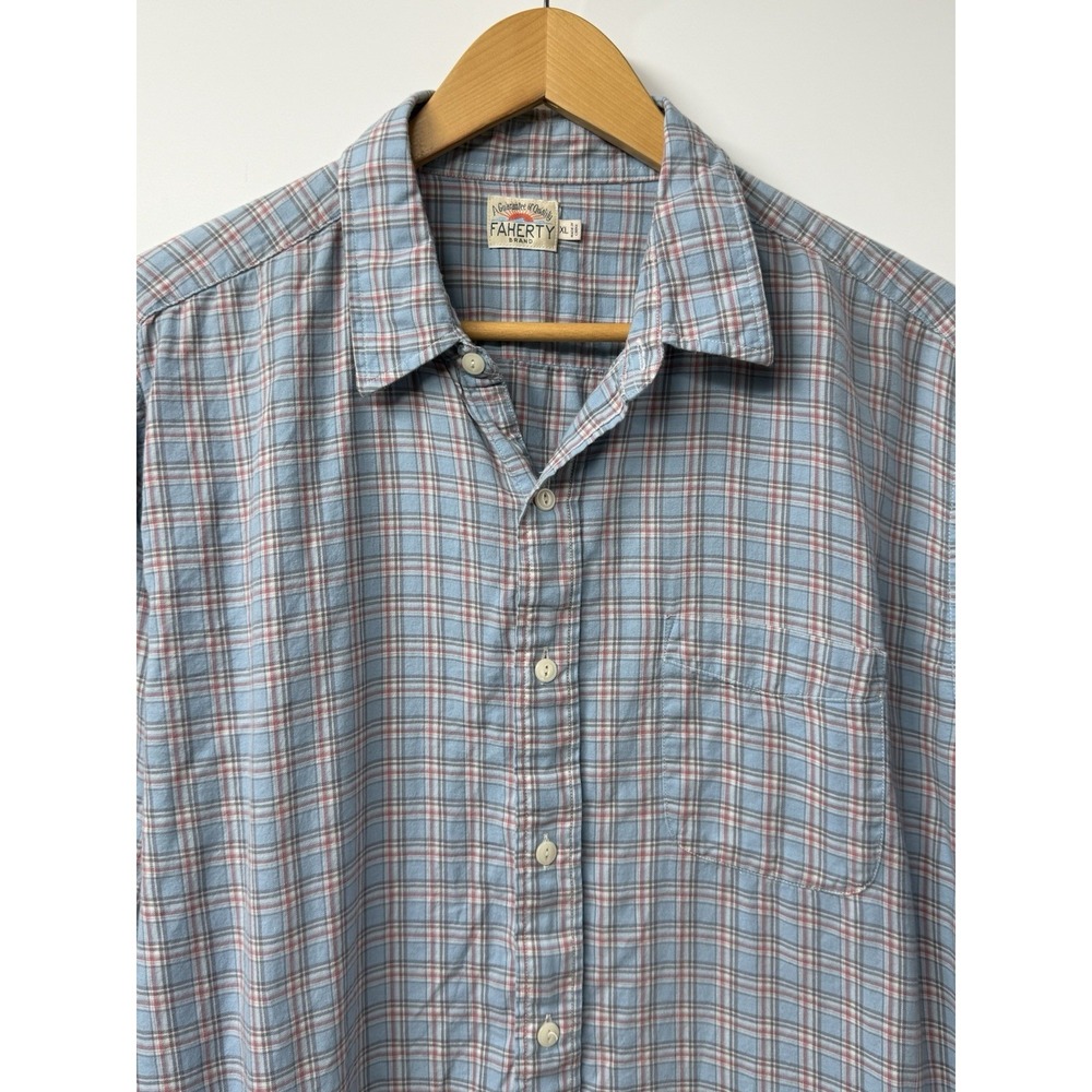 Faherty Men's Blue Plaid Button Front Shirt Cotton XL Coastal Nautical Casual